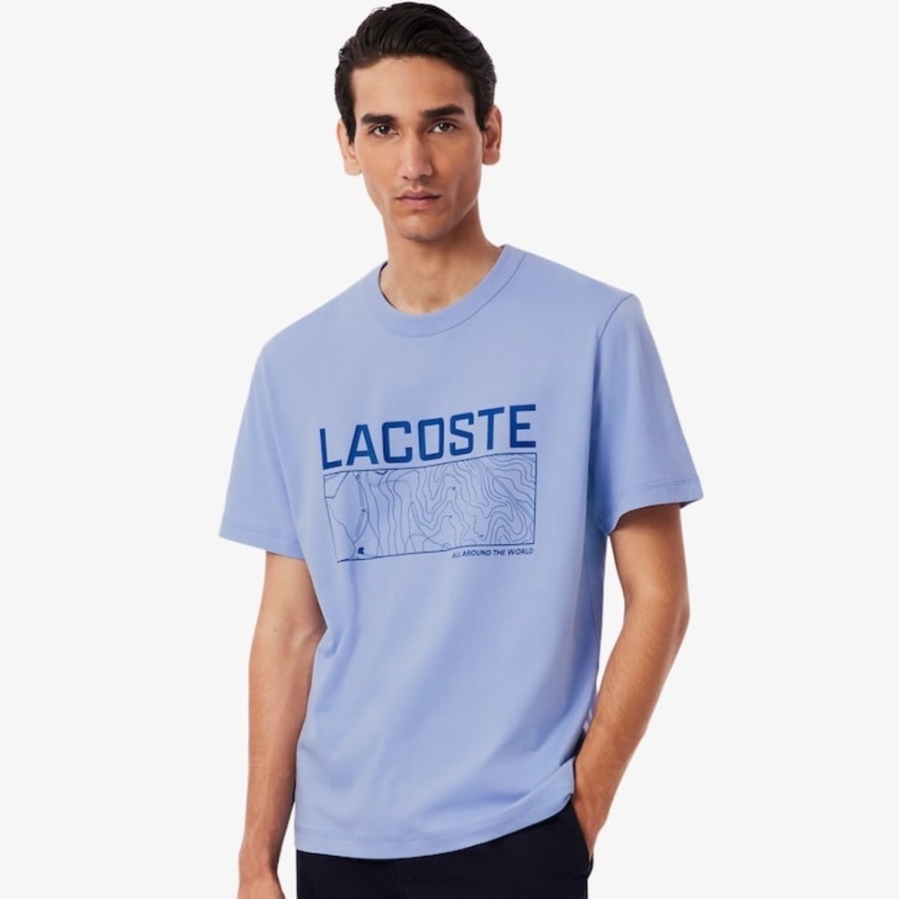 Sz various Lacoste Light Blue Topographic Men's T-Shirt